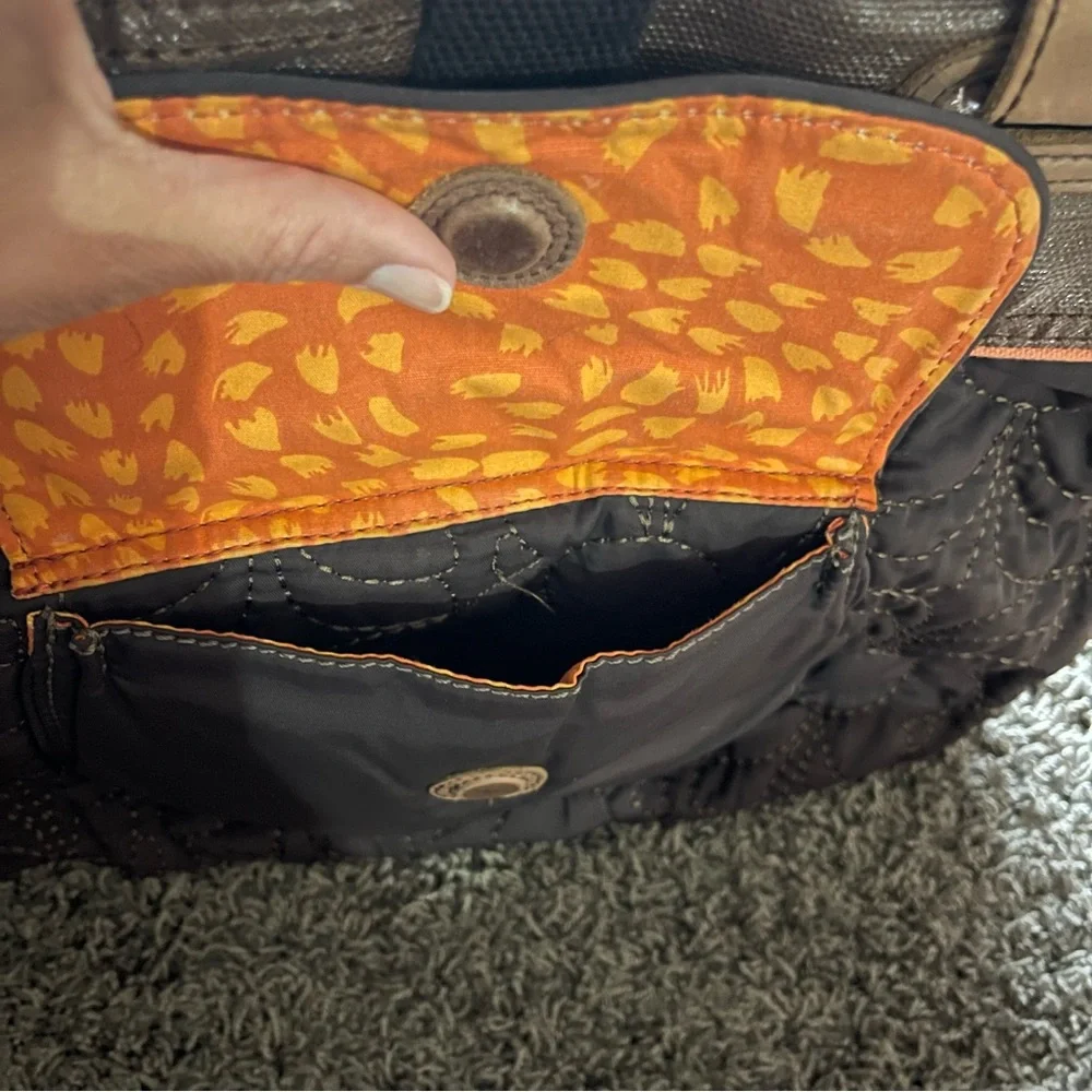 Fossil KeyPer Quilted Brown Leather Trim Tote Shoulder Bag Purse Cottagecore SEE - Picture 6 of 16